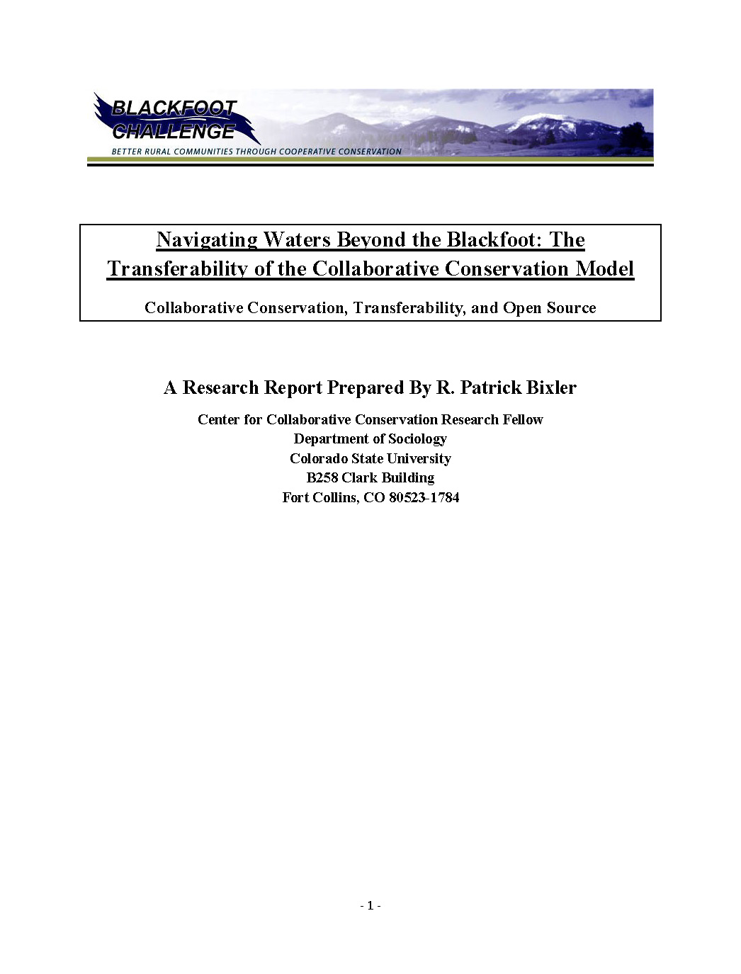 Navigating Waters Beyond the Blackfoot: The Transferability of the Collaborative Conservation Model